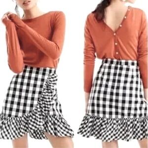 J. Crew Black White Gingham Plaid Ruffle Skirt Size 4
